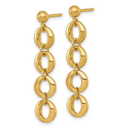 14K Yellow Gold Polished Fancy Circle Link Dangle Post Earrings