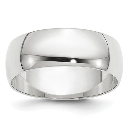 14k White Gold 6.5mm LTW Half Round Wedding Band Ring
