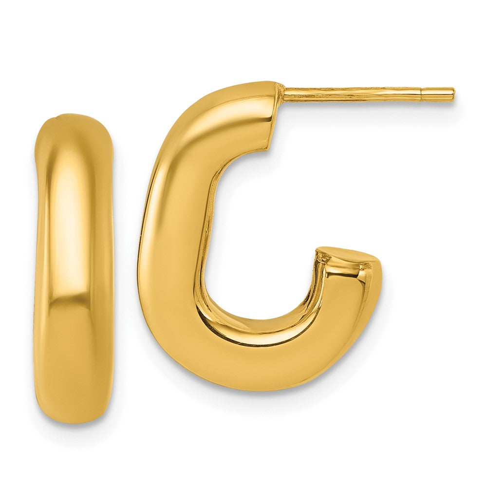 14K Yellow Gold Polished Puffed Oval J-Hoop Post Earrings