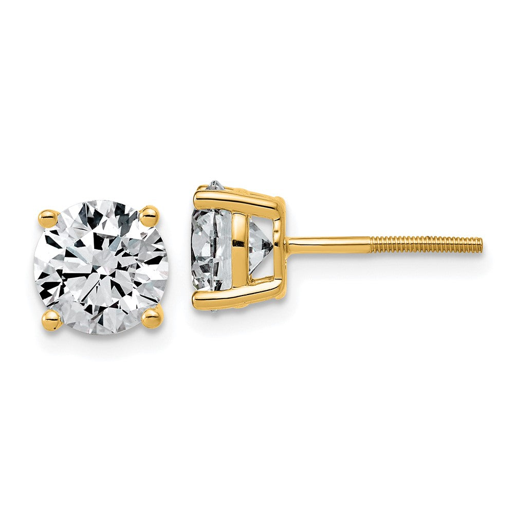 14K Yellow Gold 3 carat Lab Grown Diamond VS+ F+ Round Complete Four Prong Lightweight Screwback Stud Earrings