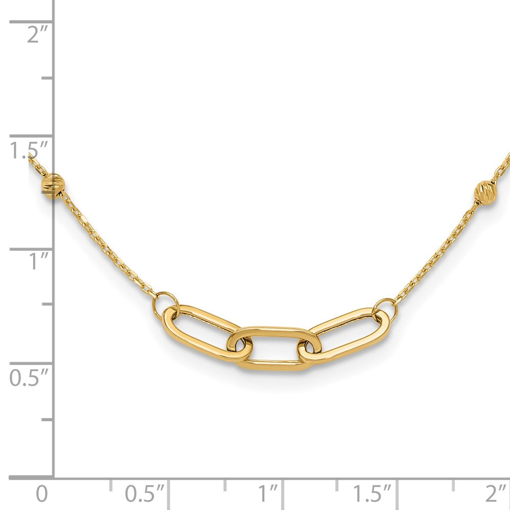 14K Yellow Gold Polished Linked Ovals and Diamond-cut Beads Fancy 3-Station 18 Inch Necklace