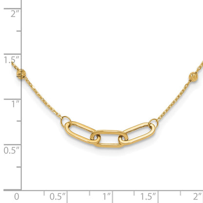 14K Yellow Gold Polished Linked Ovals and Diamond-cut Beads Fancy 3-Station 18 Inch Necklace