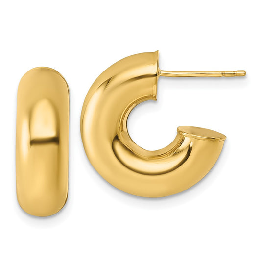14K Yellow Gold Polished 6.00 x 17mm Tube C-Hoop Post Earrings