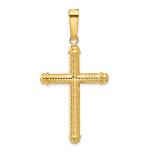14K Yellow Gold Polished and Textured Cross Pendant
