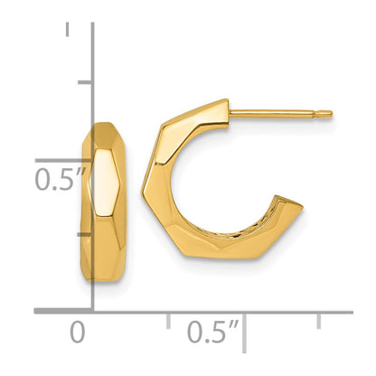 14K Yellow Gold Polished Hollow Geometric C-Hoop Post Earrings