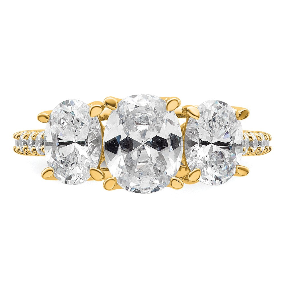 14K Yellow Gold 2 3/4 carat Certified Lab Grown Diamond VS/SI+ G+ Oval Complete Three Stone Engagement Ring