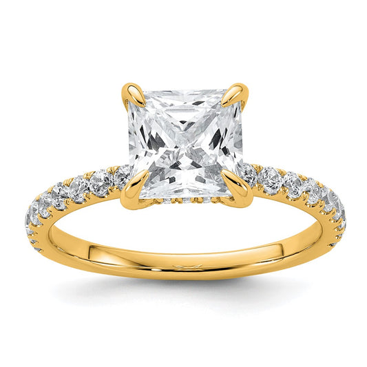 14K Yellow Gold 2 1/2 carat Certified Lab Grown Diamond VS+ F+ Princess Complete Solitaire with Flair Engagement Ring