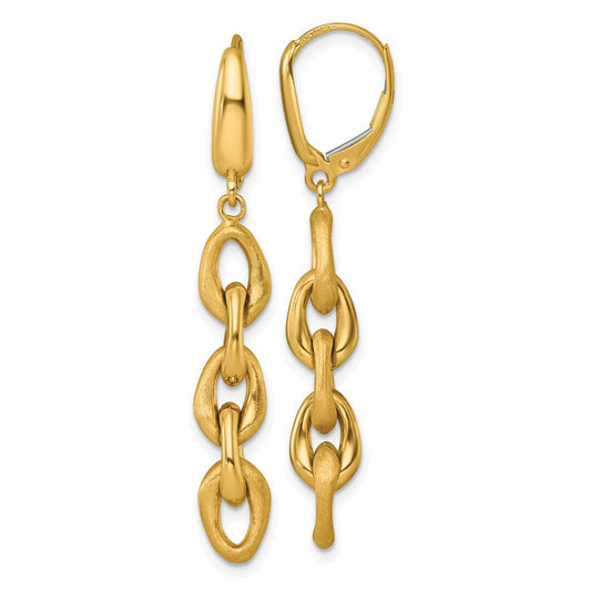 14K Yellow Gold Polished And Brushed Chain Link Dangle Leverback Earrings