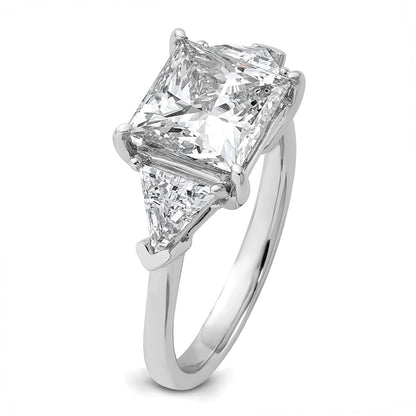 14K White Gold 4 1/8 carat Certified Lab Grown Diamond VS/SI+ G+ Princess and Trillion Complete Three Stone Engagement Ring