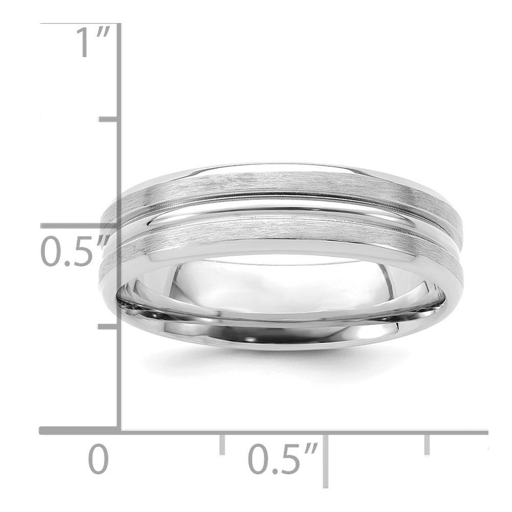 14K White Gold 6mm Standard Weight Comfort Fit Brushed Satin with Center Groove Wedding Band Ring