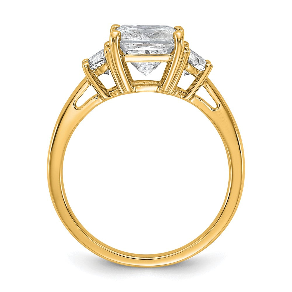 14K Yellow Gold 2 1/2 carat Certified Lab Grown Diamond VS/SI+ G+ Princess and Half Moon Complete Three Stone Engagement Ring