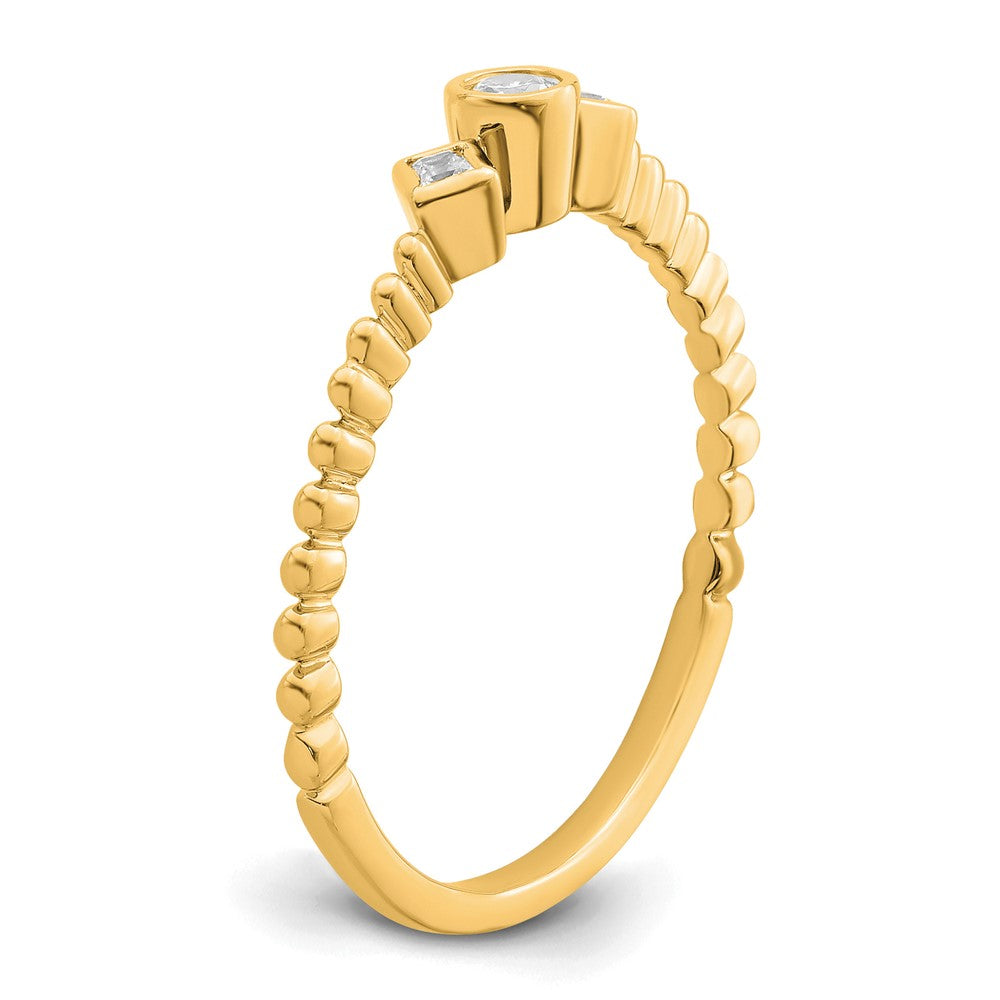 14K Yellow Gold Scalloped Wedding Band Ring Petite 3-Stone 1/15 carat Round Diamond Complete Promise/Engagement Ring