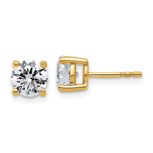 14K Yellow Gold 2 carat Lab Grown Diamond VS+ F+ Round Complete Four Prong Lightweight Stud Earrings