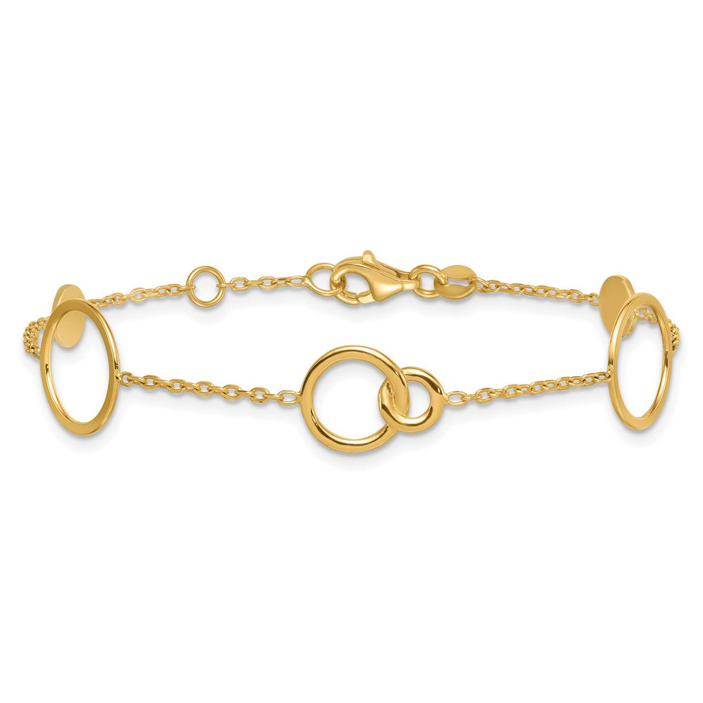 14K Yellow Gold Polished Circle and Chain Pattern 7.25 Inch Bracelet Plus 0.5 Inch Extender