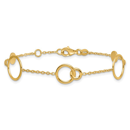 14K Yellow Gold Polished Circle and Chain Pattern 7.25 Inch Bracelet Plus 0.5 Inch Extender