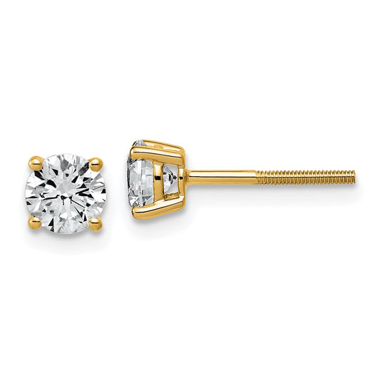 14K Yellow Gold 1 carat Lab Grown Diamond VS+ F+ Round Complete Four Prong Lightweight Screwback Stud Earrings