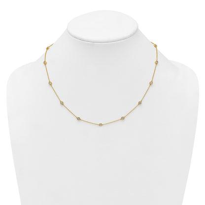 14K Yellow Gold Complete 7/8 carat Bezel-set Diamond and Cable Chain 15-Station 18 Inch Necklace