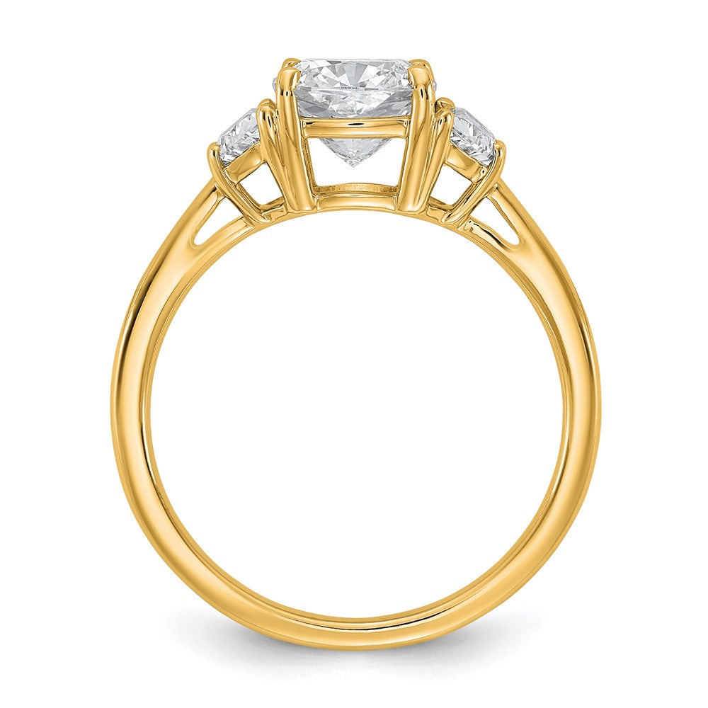 14K Yellow Gold 2 carat Certified Lab Grown Diamond VS+ F+ Complete Cushion and Half Moon Three Stone Engagement Ring