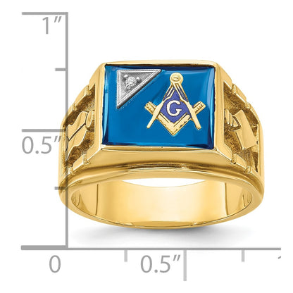 IBGoodman 14K Two-tone Men's Polished and Textured with Lab Created Sapphire and Diamond Blue Lodge Master Masonic Ring