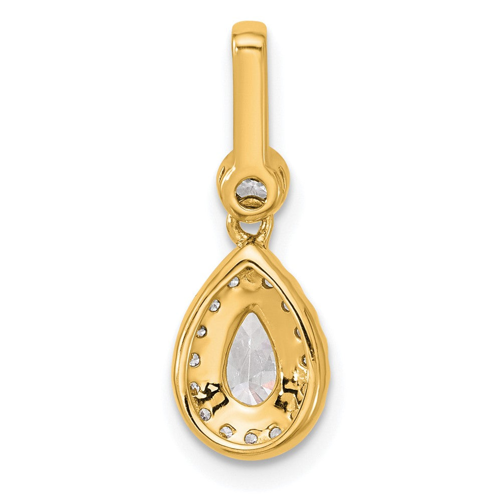 14K Yellow Gold 1 carat Lab Grown Diamond VS/SI+ G+ Pear Complete Halo Pendant