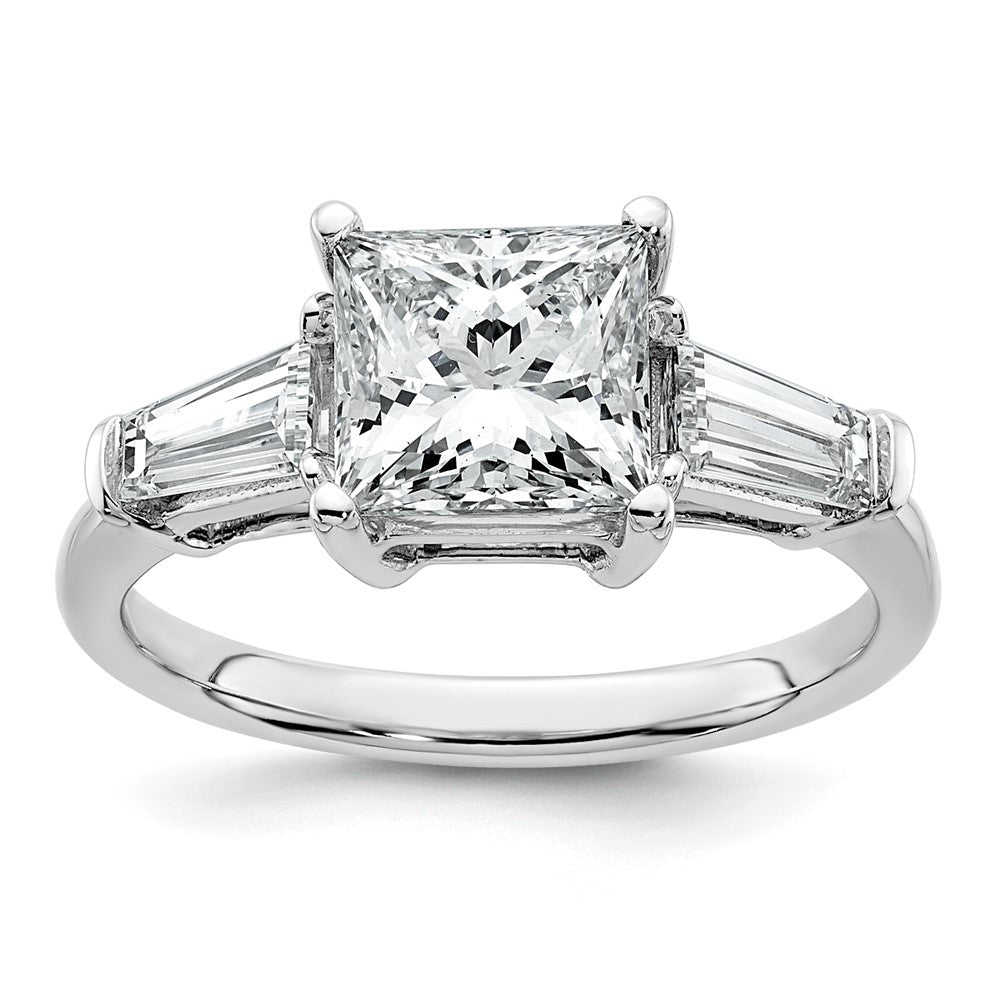 14K White Gold 5/8 carat Lab Grown Diamond VS+ F+ Tapered Baguette 2 carat Princess Center Semi Mount Three Stone Engagement Ring