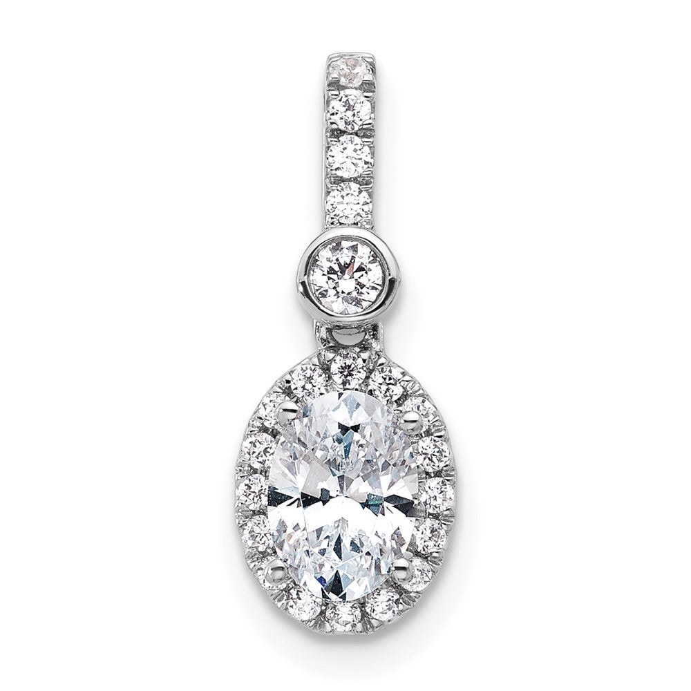 14K White Gold 1 carat Lab Grown Diamond VS/SI+ G+ Oval Complete Halo Pendant