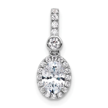 14K White Gold 1 carat Lab Grown Diamond VS/SI+ G+ Oval Complete Halo Pendant