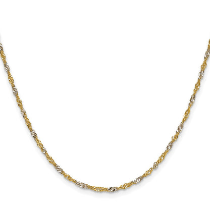 14K Yellow Gold with Rhodium 1.9mm Singapore 18 Inch Chain