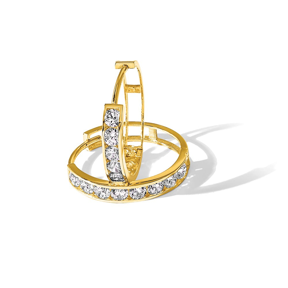 14K Yellow Gold Polished CZ 4x20mm Huggie Hoop Earrings