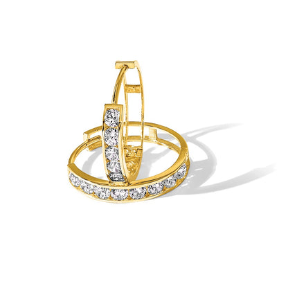 14K Yellow Gold Polished CZ 4x20mm Huggie Hoop Earrings