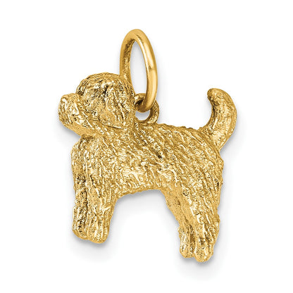 14K Yellow Gold Polished Furry Lab Dog Pendant