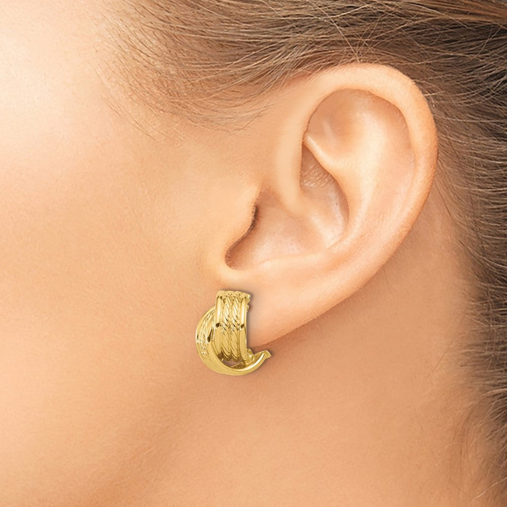 14K Yellow Gold Polished and Textured Twisted Post Earrings