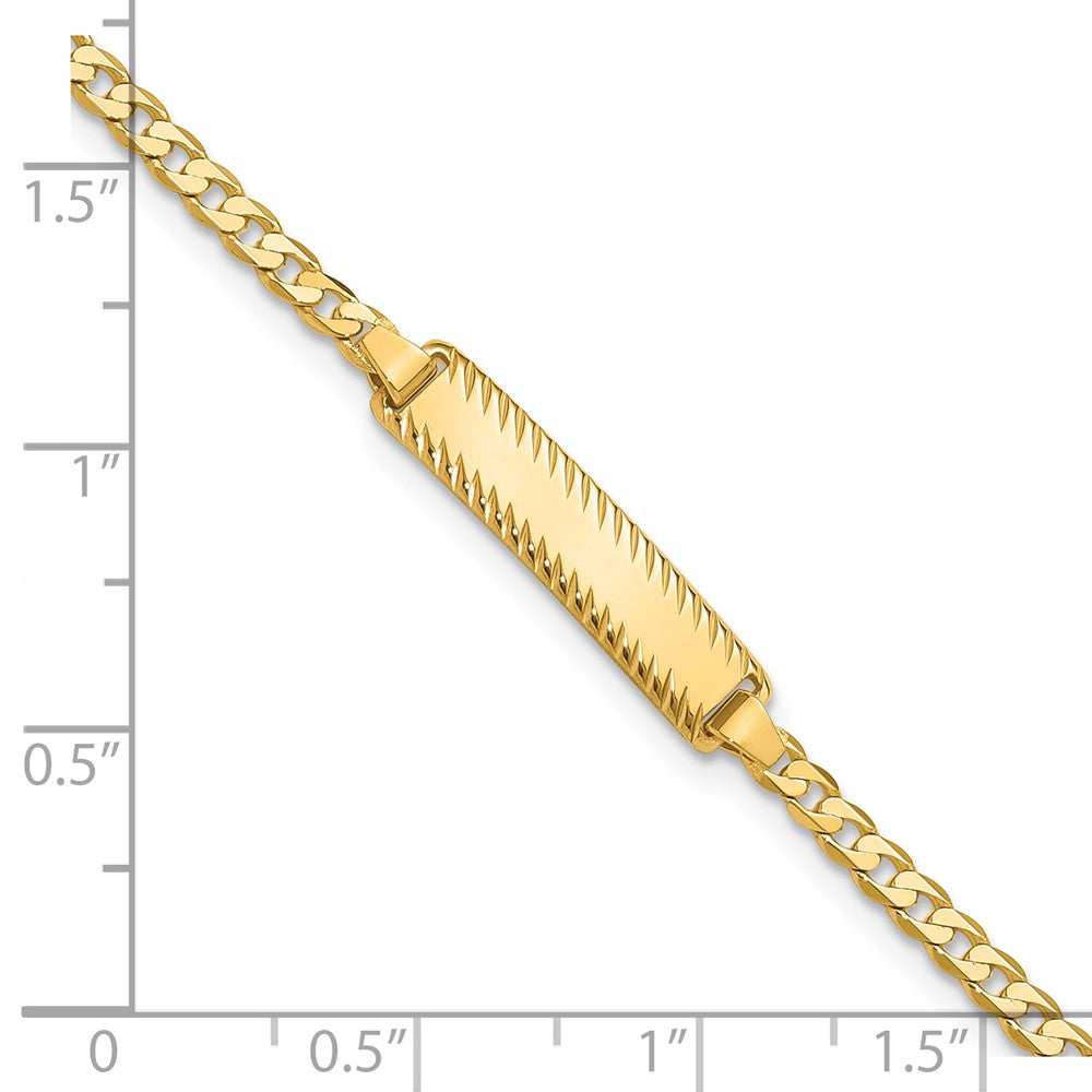 14K Yellow Gold Polished Solid Chain/Solid Plate Curb Link Diamond-cut 20x5mm Plate 8 Inch ID Bracelet