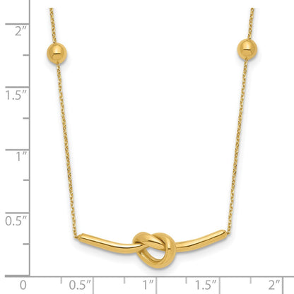 14K Yellow Gold Polished Knotted Bar Pendant and Beads 16 Inch Necklace Plus 2 Inch Extender