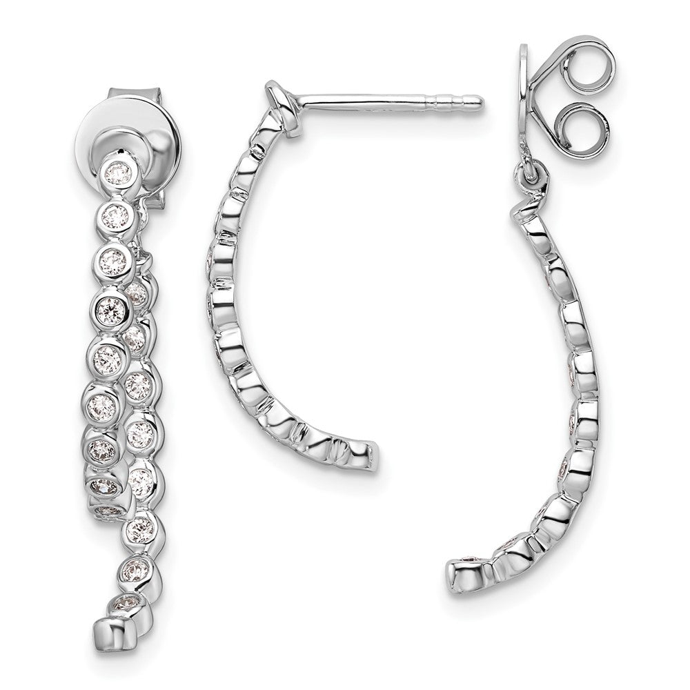14K White Gold Polished 3/8 carat Diamond Bezel Front and Back Dangle Earrings