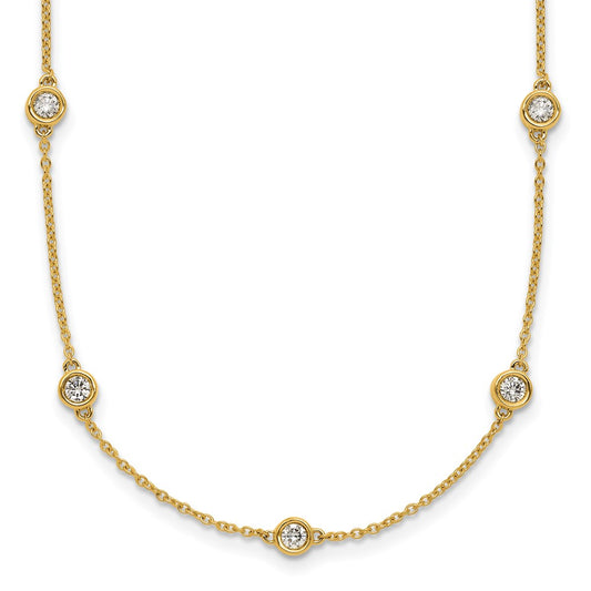 14K Yellow Gold Complete 3/4 carat Bezel-set Diamond and Cable Chain 13-Station 16 Inch Necklace