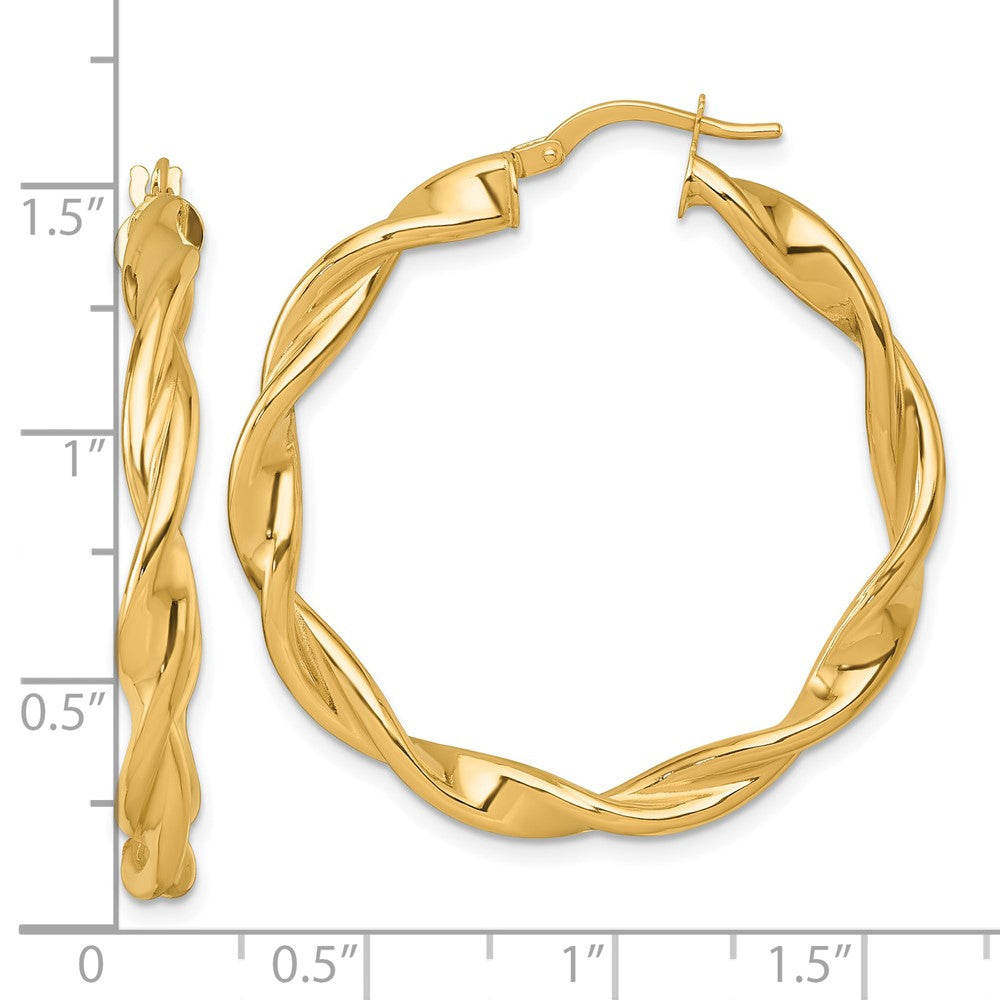 14K Yellow Gold Polished Twisted 4.00 x 38mm Tube Hoop Earrings