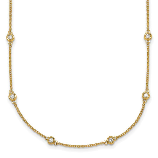 14K Yellow Gold Complete 3/8 carat Bezel-set Diamond and Cable Chain 16-Station 16 Inch Necklace