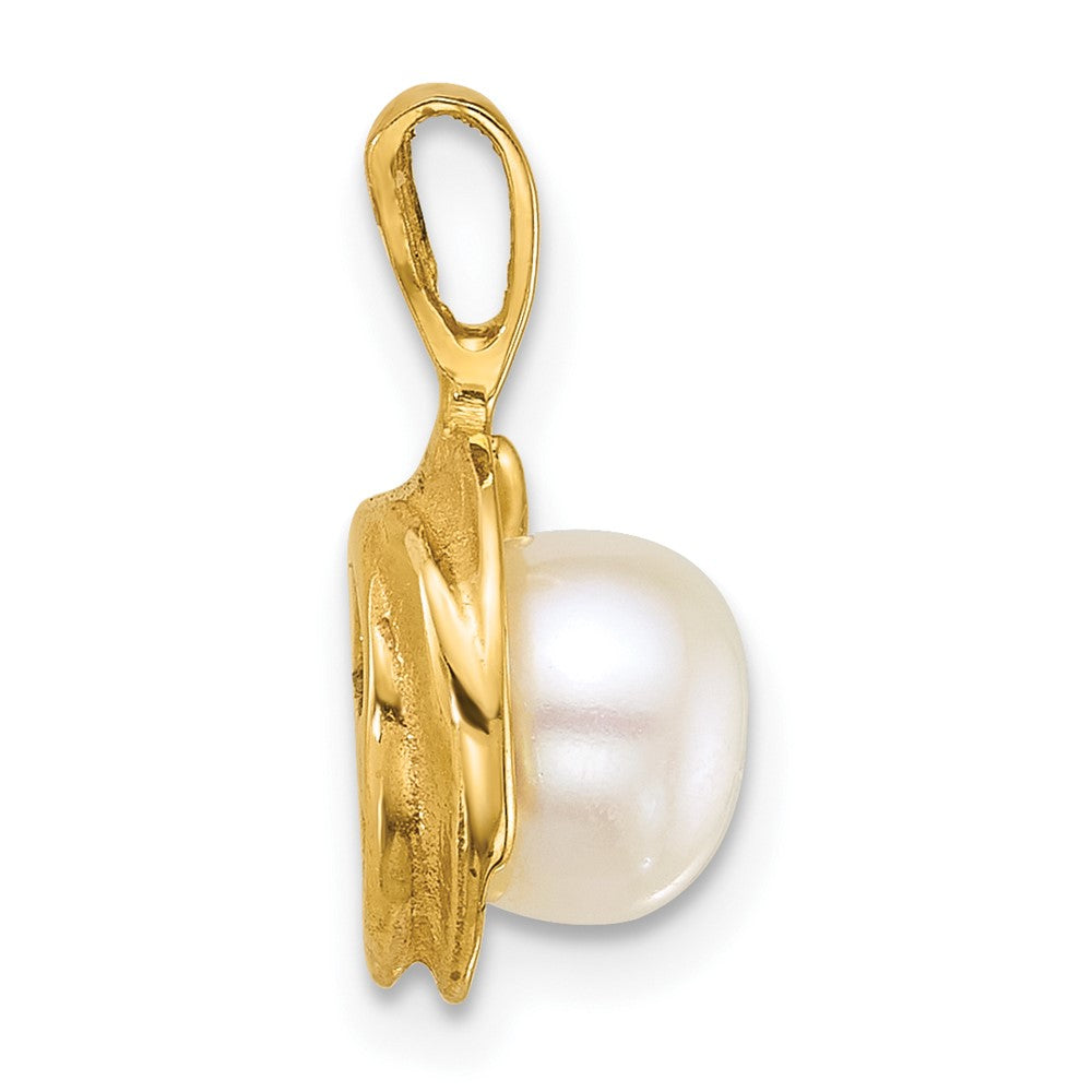 14K Yellow Gold Polished 6-7mm Button Freshwater Cultured Pearl Pendant