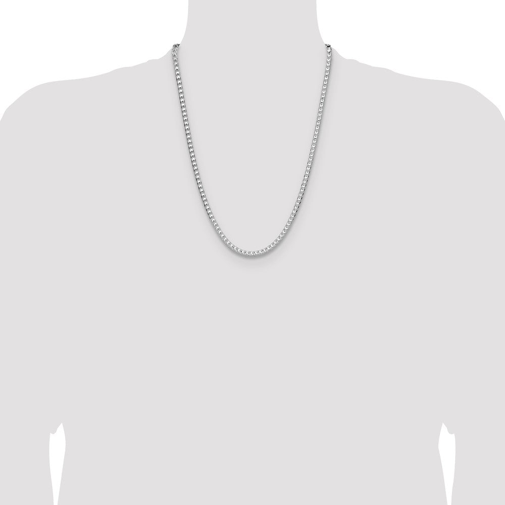 Sterling Silver Rhodium-plated 4.7mm D/C Square Franco 24 Inch Chain