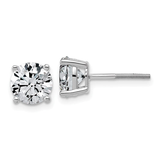 14K White Gold 3 carat Lab Grown Diamond VS+ F+ Round Complete Four Prong Lightweight Screwback Stud Earrings