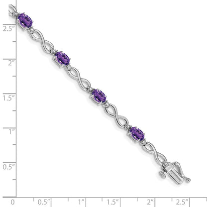 14K White Gold Complete Oval Amethyst and Diamond Infinity Link 7 Inch Bracelet