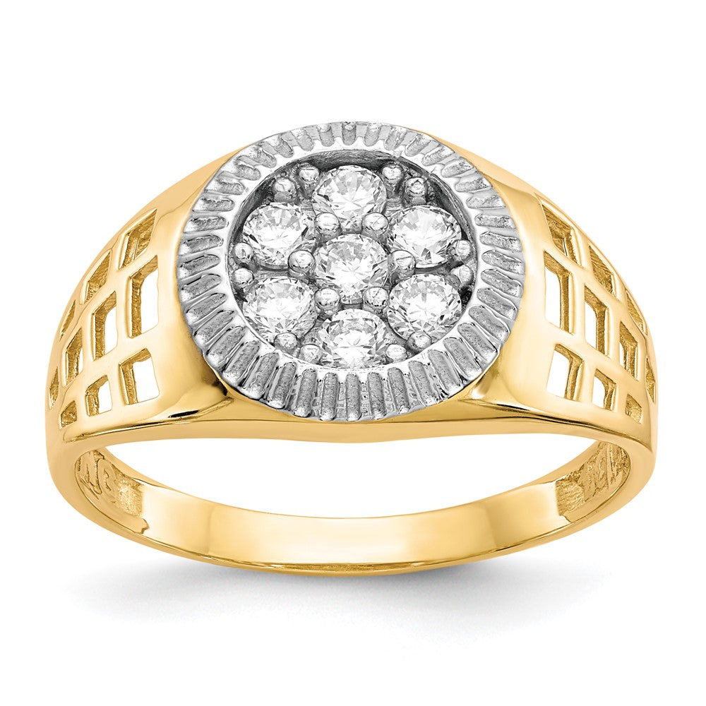 14K Yellow Gold w/Rhodium Men's CZ Cluster Ring