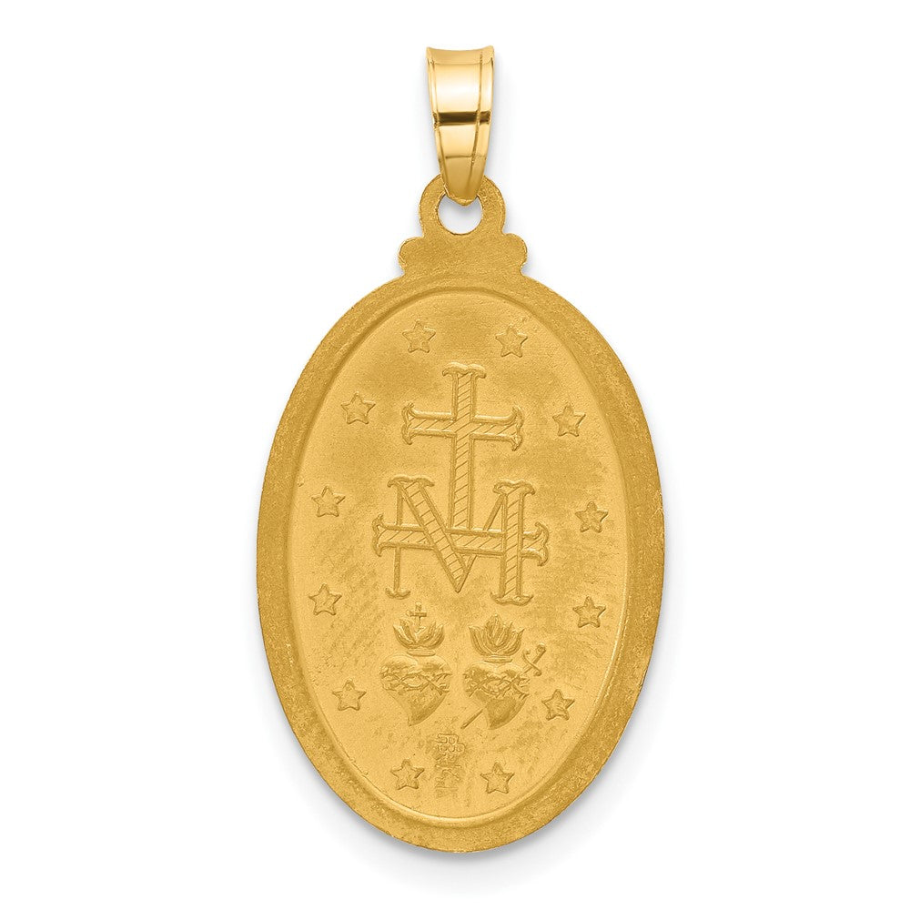 14K Yellow Gold Polished and Satin Solid Miraculous Medal Oval Pendant