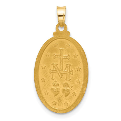14K Yellow Gold Polished and Satin Solid Miraculous Medal Oval Pendant
