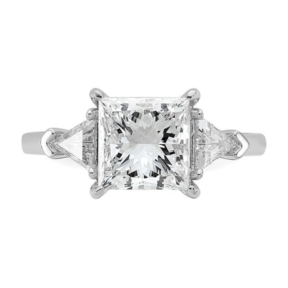 14K White Gold 5/8 carat Lab Grown Diamond VS/SI+ G+ Trillion and 2 1/2 carat Princess Center Semi Mount Three Stone Engagement Ring
