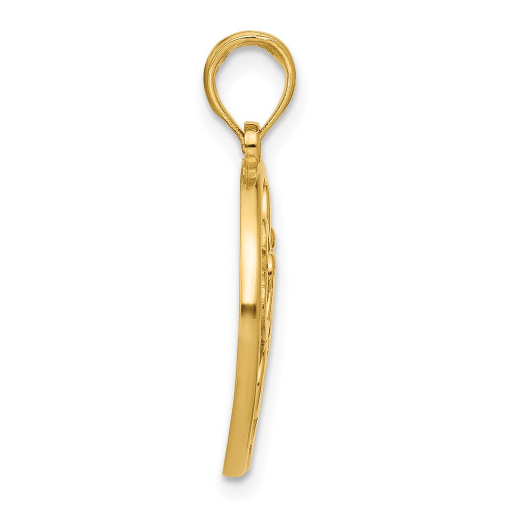 14K Yellow Gold Polished Four Leaf Clover in Circle Pendant