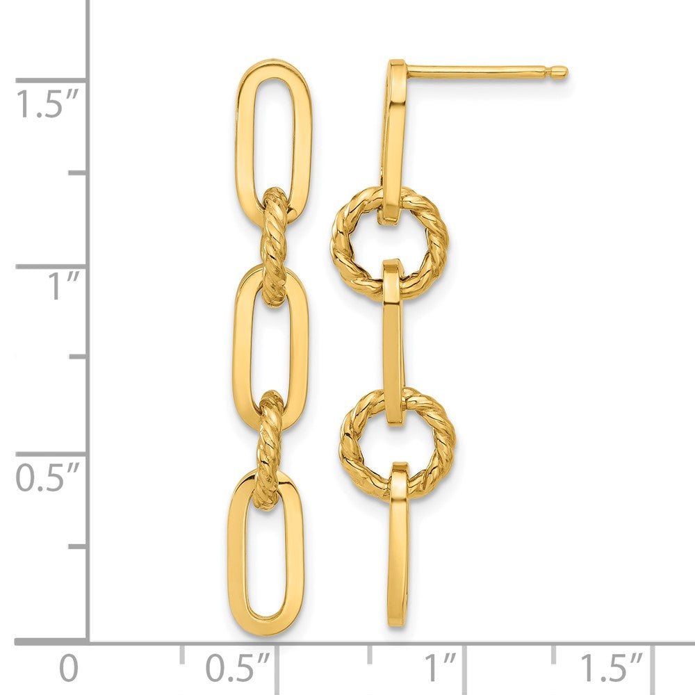 14K Yellow Gold Polished and Textured Chain Link Dangle Post Earrings