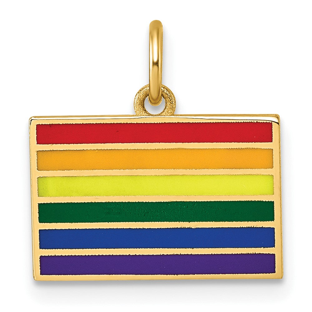 14K Yellow Gold Polished Enameled Rainbow Flag Pendant