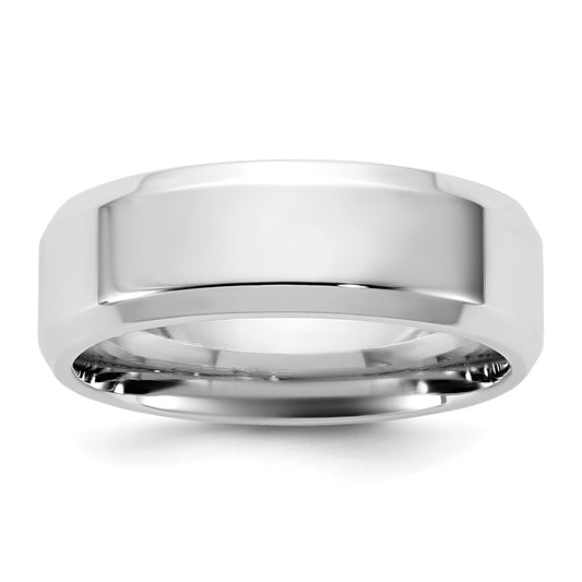 14k White Gold 6.5mm Bevel Edge Comfort Fit Wedding Band Ring